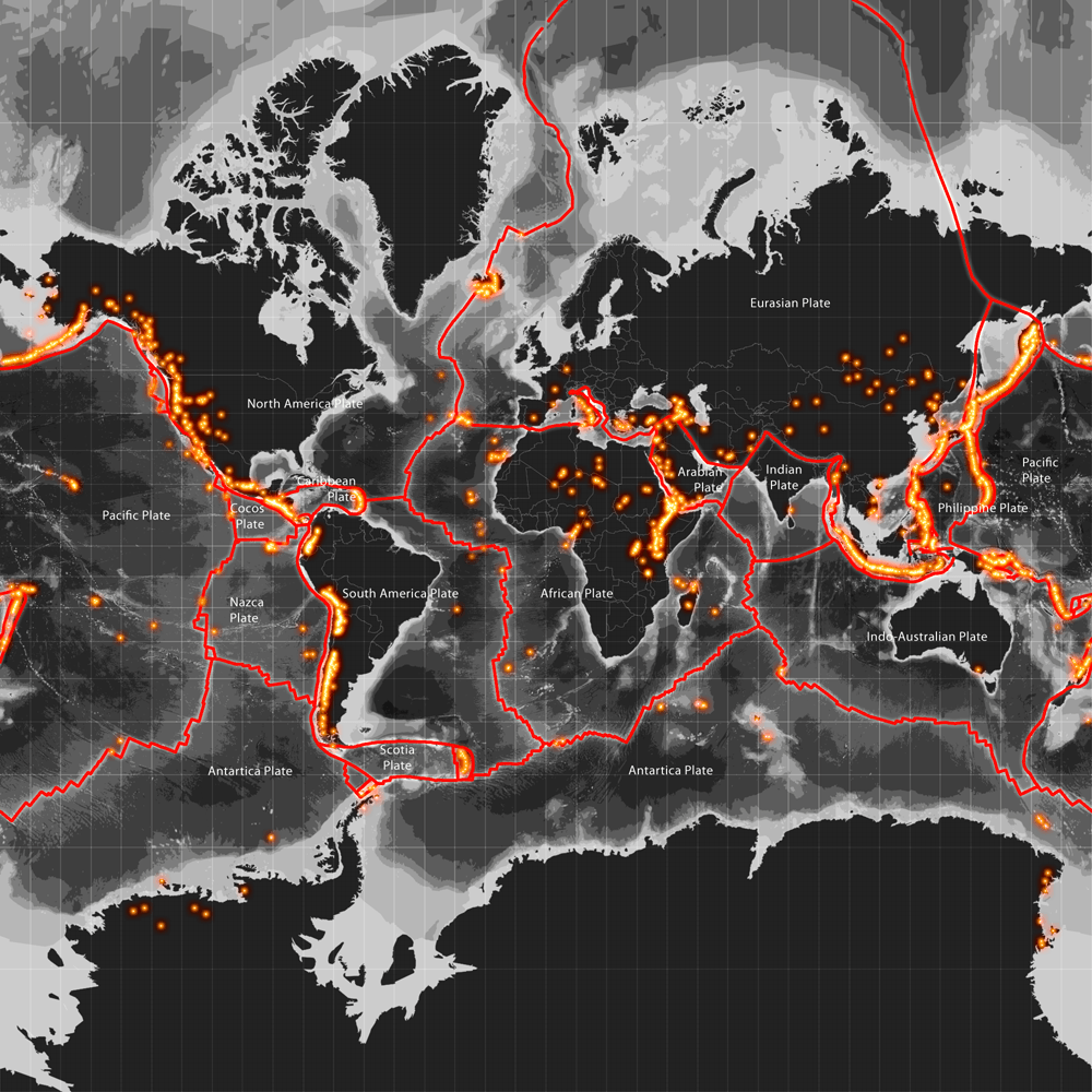 World distribution of volcanoes